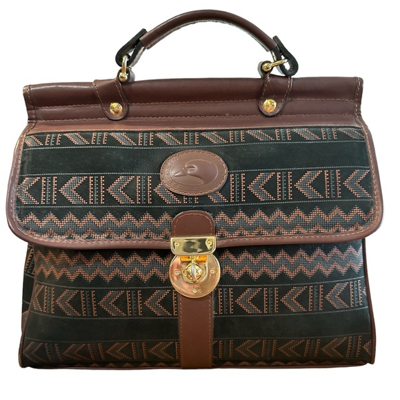 Vintage Red Goose Leather Handbag black & Brown Aztec Pattern Satchel/crossbody - Picture 1 of 17